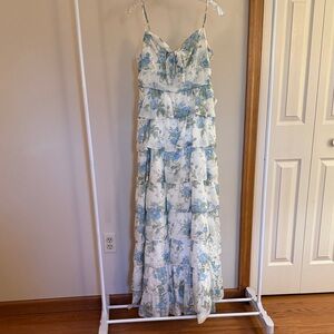 Cider Cutout Tie-Front Blue and White Floral Maxi Dress